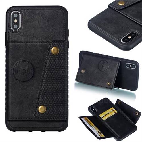 Retro Multifunction Card Slots Stand Leather Coated Phone Back Cover for iPhone XS Max (6.5 inch) - Black