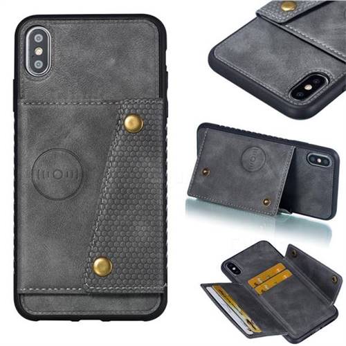 Retro Multifunction Card Slots Stand Leather Coated Phone Back Cover for iPhone XS Max (6.5 inch) - Gray