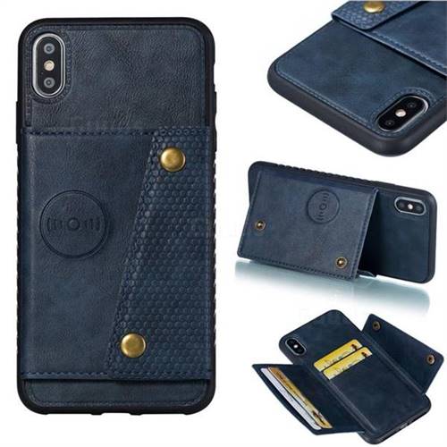 Retro Multifunction Card Slots Stand Leather Coated Phone Back Cover for iPhone XS Max (6.5 inch) - Blue
