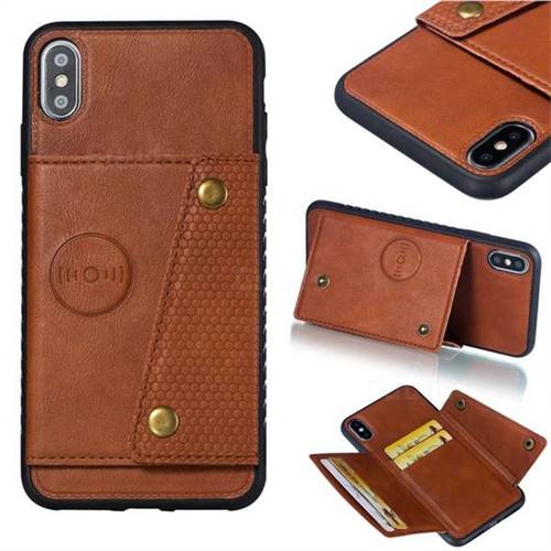 Retro Multifunction Card Slots Stand Leather Coated Phone Back Cover for iPhone XS Max (6.5 inch) - Brown