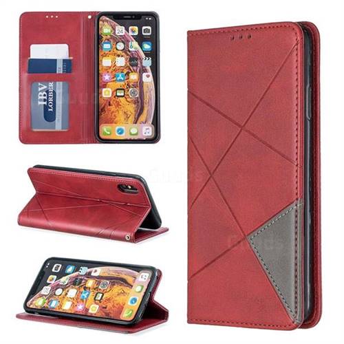 Prismatic Slim Magnetic Sucking Stitching Wallet Flip Cover for iPhone XS Max (6.5 inch) - Red
