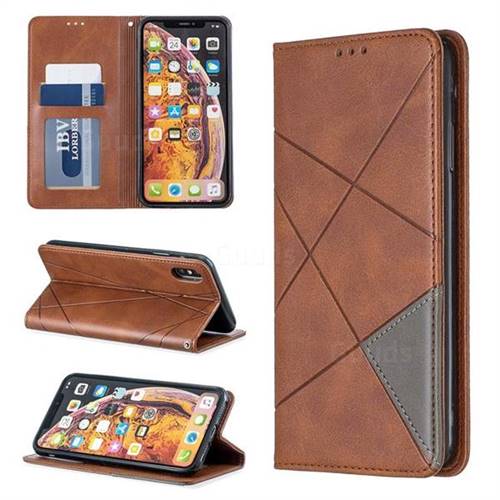 Prismatic Slim Magnetic Sucking Stitching Wallet Flip Cover for iPhone XS Max (6.5 inch) - Brown