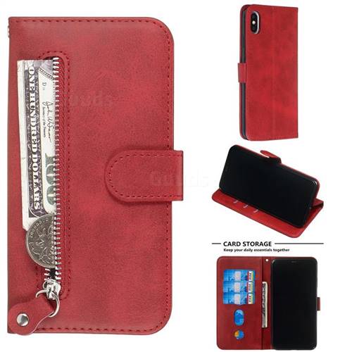 Retro Luxury Zipper Leather Phone Wallet Case for iPhone XS Max (6.5 inch) - Red