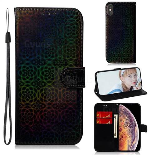 Laser Circle Shining Leather Wallet Phone Case for iPhone XS Max (6.5 inch) - Black