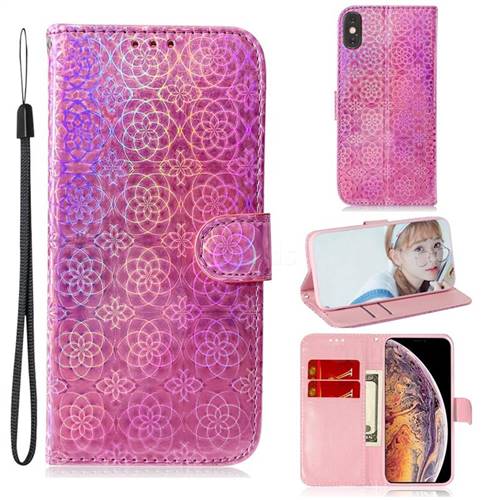 Laser Circle Shining Leather Wallet Phone Case for iPhone XS Max (6.5 inch) - Pink