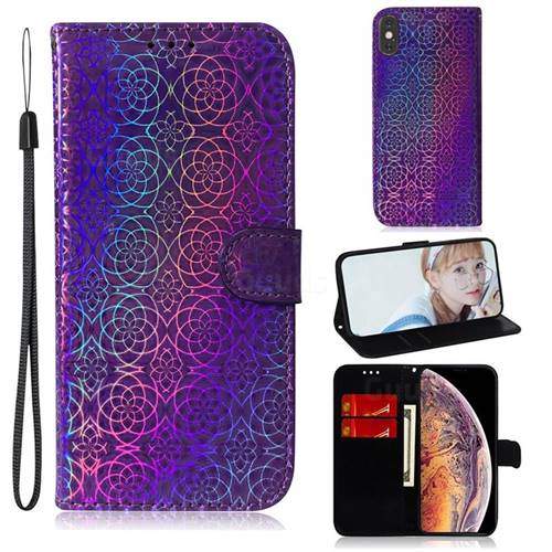 Laser Circle Shining Leather Wallet Phone Case for iPhone XS Max (6.5 inch) - Purple
