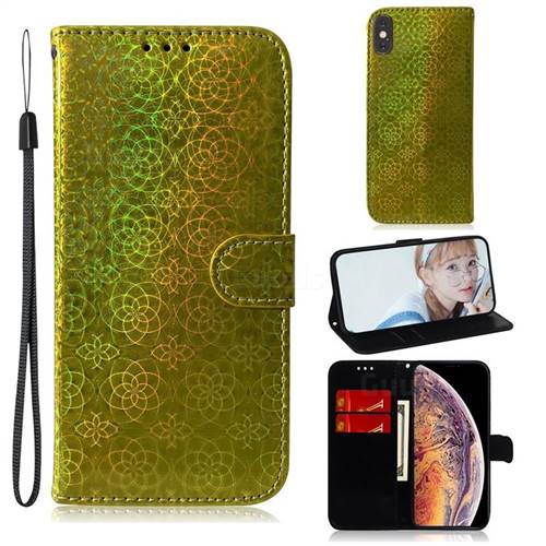 Laser Circle Shining Leather Wallet Phone Case for iPhone XS Max (6.5 inch) - Golden
