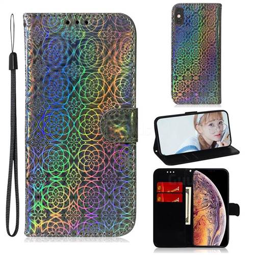 Laser Circle Shining Leather Wallet Phone Case for iPhone XS Max (6.5 inch) - Silver