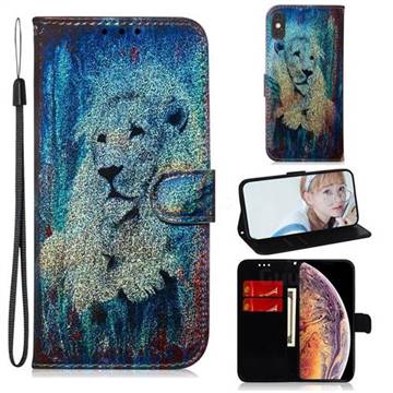 White Lion Laser Shining Leather Wallet Phone Case for iPhone XS Max (6.5 inch)