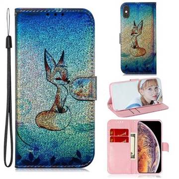 Cute Fox Laser Shining Leather Wallet Phone Case for iPhone XS Max (6.5 inch)