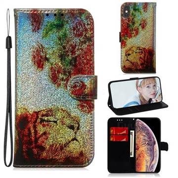 Tiger Rose Laser Shining Leather Wallet Phone Case for iPhone XS Max (6.5 inch)