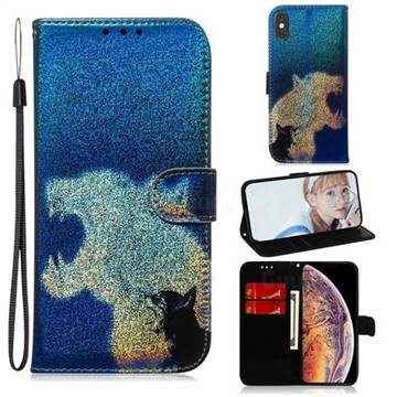 Cat and Leopard Laser Shining Leather Wallet Phone Case for iPhone XS Max (6.5 inch)