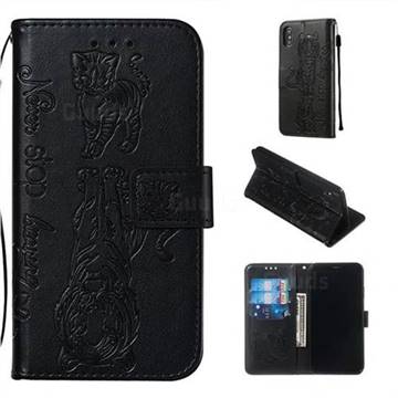 Embossing Tiger and Cat Leather Wallet Case for iPhone XS Max (6.5 inch) - Black
