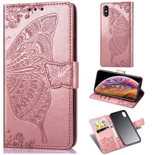 Embossing Mandala Flower Butterfly Leather Wallet Case for iPhone XS Max (6.5 inch) - Rose Gold