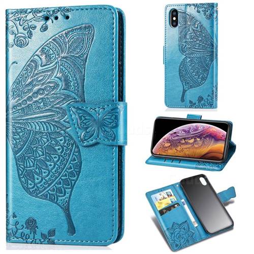 Embossing Mandala Flower Butterfly Leather Wallet Case for iPhone XS Max (6.5 inch) - Blue