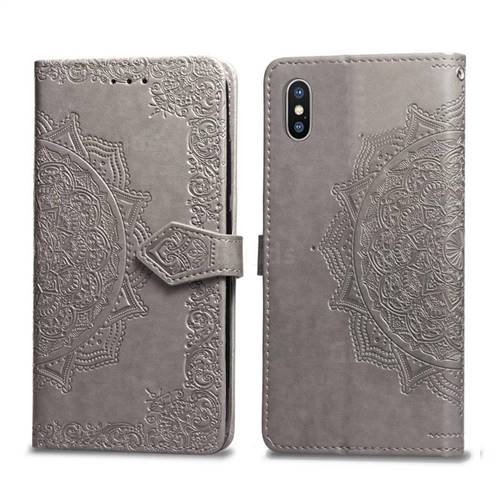 Embossing Imprint Mandala Flower Leather Wallet Case for iPhone XS Max (6.5 inch) - Gray