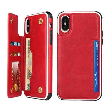 Luxury Multifunction Magnetic Card Slots Stand Leather Phone Case for iPhone XS Max (6.5 inch) - Red