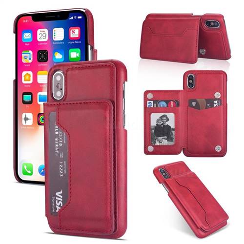 Luxury Magnetic Double Buckle Leather Phone Case for iPhone XS Max (6.5 inch) - Red