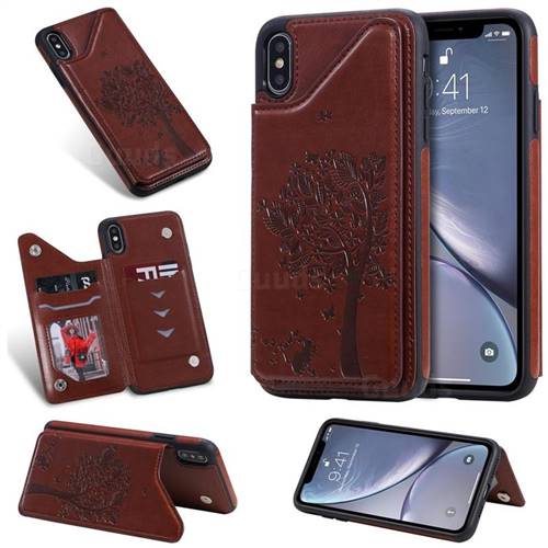 Luxury R61 Tree Cat Magnetic Stand Card Leather Phone Case For