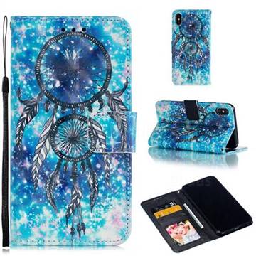 Blue Wind Chime 3D Painted Leather Phone Wallet Case for iPhone XS Max (6.5 inch)