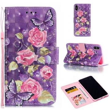 Purple Butterfly Flower 3D Painted Leather Phone Wallet Case for iPhone XS Max (6.5 inch)