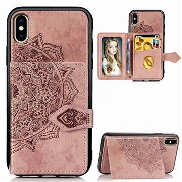 Mandala Flower Cloth Multifunction Stand Card Leather Phone Case for iPhone XS Max (6.5 inch) - Rose Gold