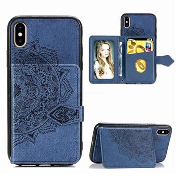 Mandala Flower Cloth Multifunction Stand Card Leather Phone Case for iPhone XS Max (6.5 inch) - Blue