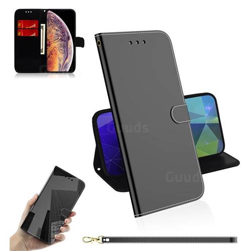 Shining Mirror Like Surface Leather Wallet Case for iPhone XS Max (6.5 inch) - Black