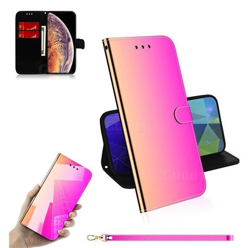 Shining Mirror Like Surface Leather Wallet Case for iPhone XS Max (6.5 inch) - Rainbow Gradient