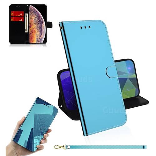 Shining Mirror Like Surface Leather Wallet Case for iPhone XS Max (6.5 inch) - Blue