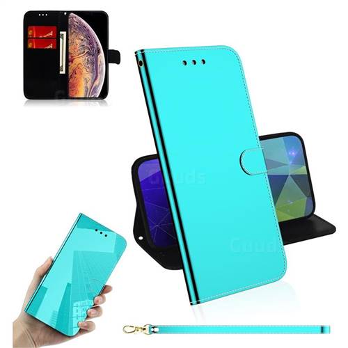 Shining Mirror Like Surface Leather Wallet Case for iPhone XS Max (6.5 inch) - Mint Green