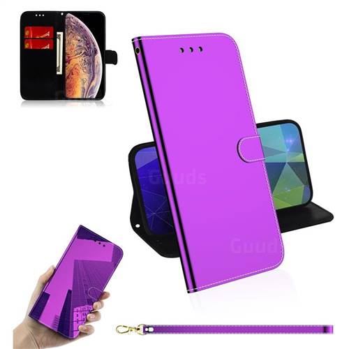 Shining Mirror Like Surface Leather Wallet Case for iPhone XS Max (6.5 inch) - Purple