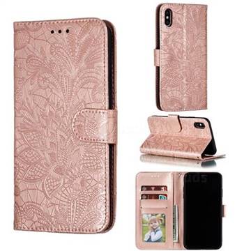 Intricate Embossing Lace Jasmine Flower Leather Wallet Case for iPhone XS Max (6.5 inch) - Rose Gold