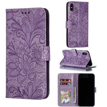 Intricate Embossing Lace Jasmine Flower Leather Wallet Case for iPhone XS Max (6.5 inch) - Purple