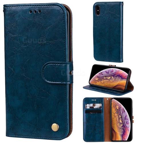 Luxury Retro Oil Wax PU Leather Wallet Phone Case for iPhone XS Max (6.5 inch) - Sapphire