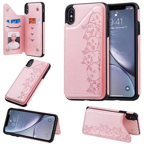 Yikatu Luxury Cute Cats Multifunction Magnetic Card Slots Stand Leather Back Cover for iPhone XS Max (6.5 inch) - Rose Gold