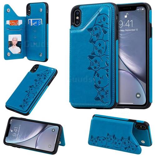 Yikatu Luxury Cute Cats Multifunction Magnetic Card Slots Stand Leather Back Cover for iPhone XS Max (6.5 inch) - Blue