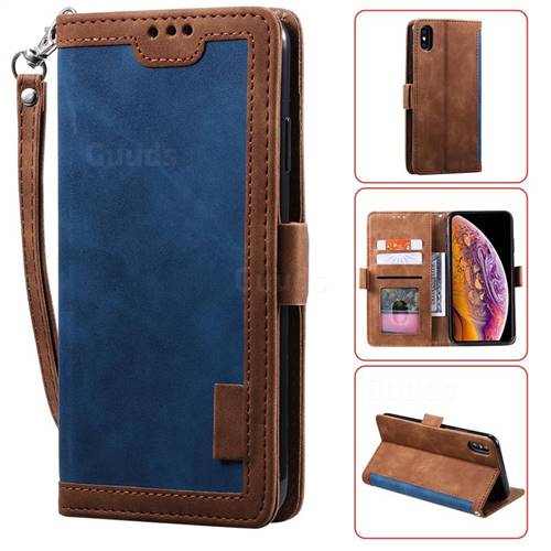 Luxury Retro Stitching Leather Wallet Phone Case for iPhone XS Max (6.5 inch) - Dark Blue