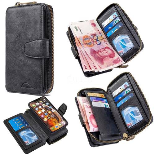 Binfen Color Retro Buckle Zipper Multifunction Leather Phone Wallet for iPhone XS Max (6.5 inch) - Black