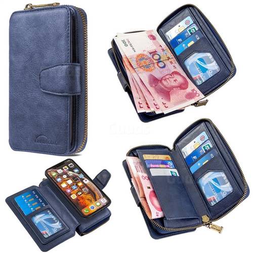 Binfen Color Retro Buckle Zipper Multifunction Leather Phone Wallet for iPhone XS Max (6.5 inch) - Blue