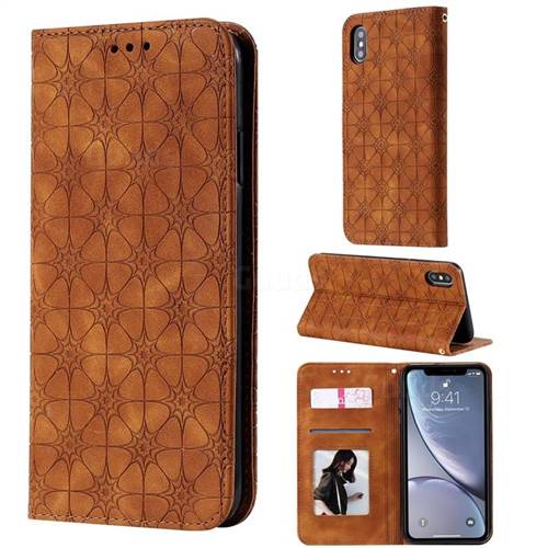 Intricate Embossing Four Leaf Clover Leather Wallet Case for iPhone XS Max (6.5 inch) - Yellowish Brown