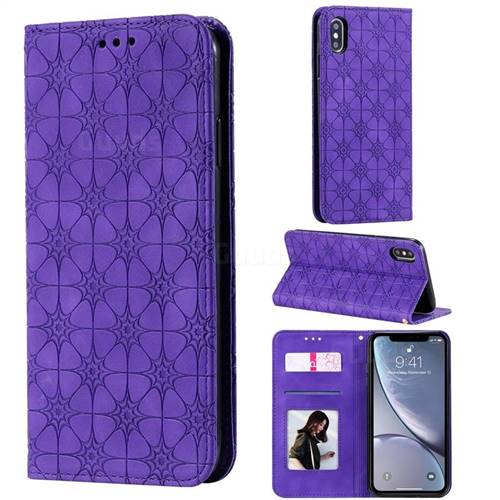Intricate Embossing Four Leaf Clover Leather Wallet Case for iPhone XS Max (6.5 inch) - Purple