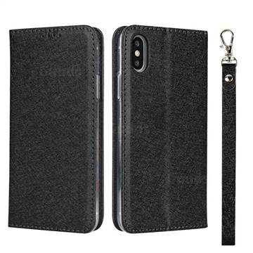Ultra Slim Magnetic Automatic Suction Silk Lanyard Leather Flip Cover for iPhone XS Max (6.5 inch) - Black