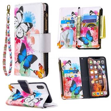 Vivid Flying Butterflies Binfen Color BF03 Retro Zipper Leather Wallet Phone Case for iPhone XS Max (6.5 inch)