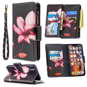 Lotus Flower Binfen Color BF03 Retro Zipper Leather Wallet Phone Case for iPhone XS Max (6.5 inch)