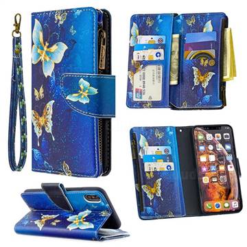 Golden Butterflies Binfen Color BF03 Retro Zipper Leather Wallet Phone Case for iPhone XS Max (6.5 inch)