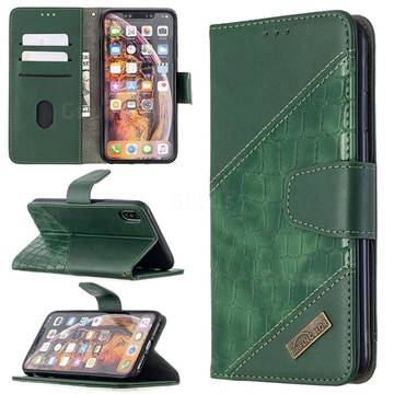 BinfenColor BF04 Color Block Stitching Crocodile Leather Case Cover for iPhone XS Max (6.5 inch) - Green