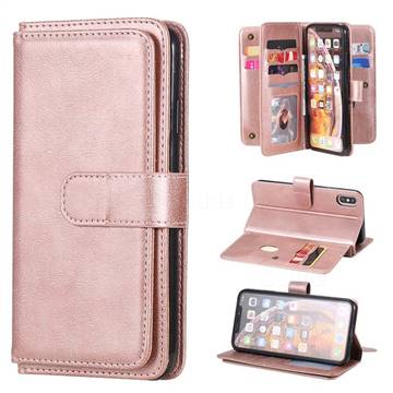 Multi-function Ten Card Slots and Photo Frame PU Leather Wallet Phone Case Cover for iPhone XS Max (6.5 inch) - Rose Gold