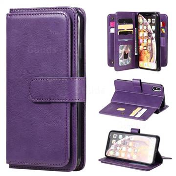 Multi-function Ten Card Slots and Photo Frame PU Leather Wallet Phone Case Cover for iPhone XS Max (6.5 inch) - Violet