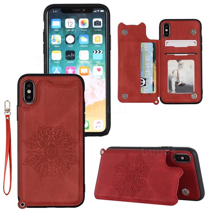 Luxury Mandala Multi-function Magnetic Card Slots Stand Leather Back Cover for iPhone XS Max (6.5 inch) - Red